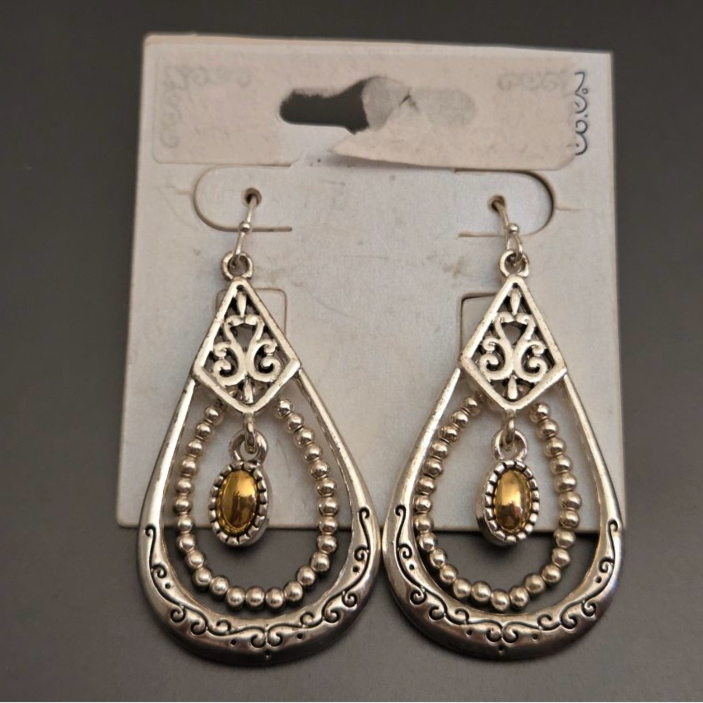 Elegant Silver and Gold Teardrop Earrings